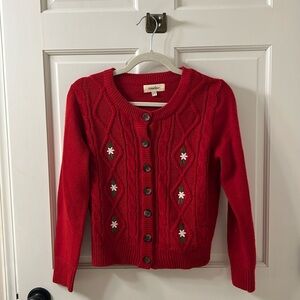 “Timeless London” Size 6 Red Button-up Cardigan with flower details